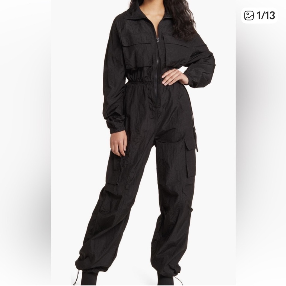 Naked Wardrobe zip front windbreaker nylon jumpsuit Size Small